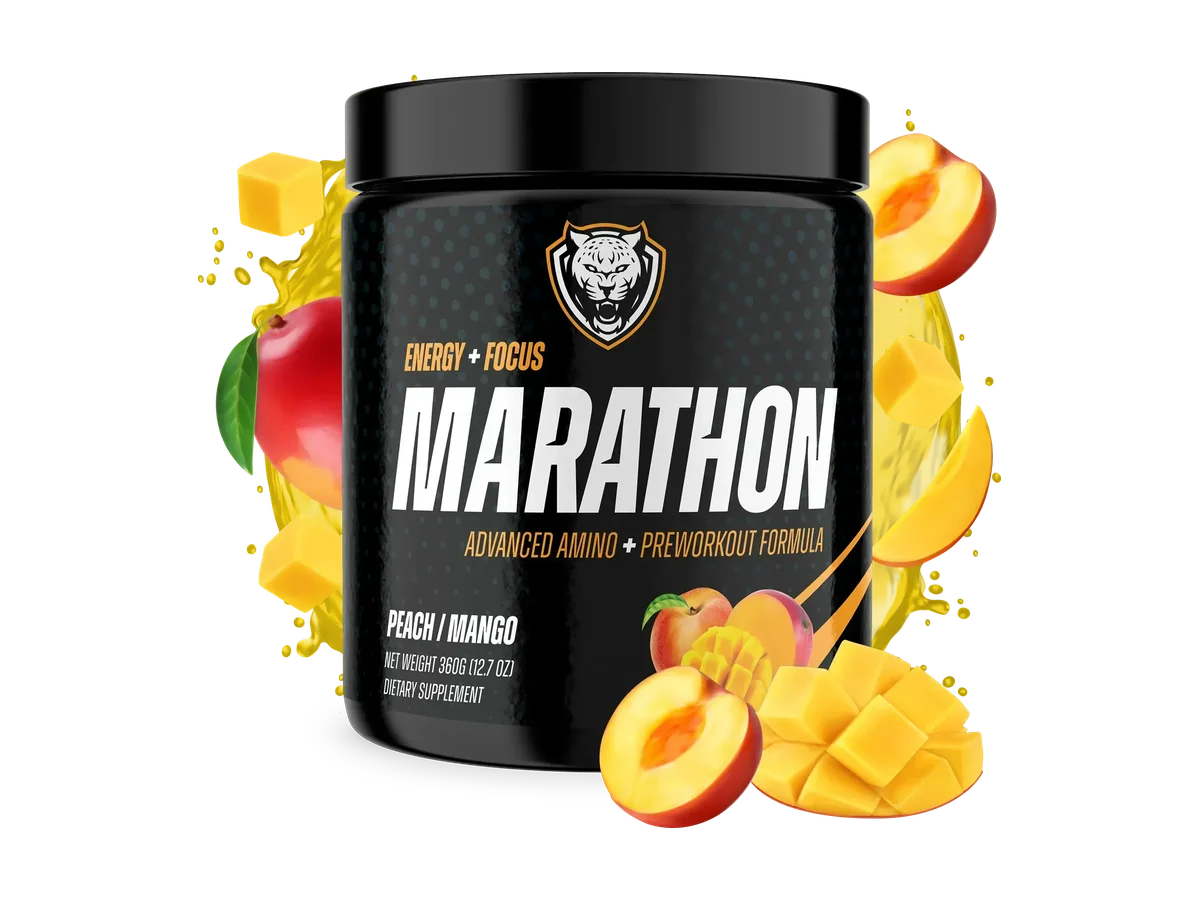 6AM RUN MARATHON runner formula package with fruit and drink imagery.