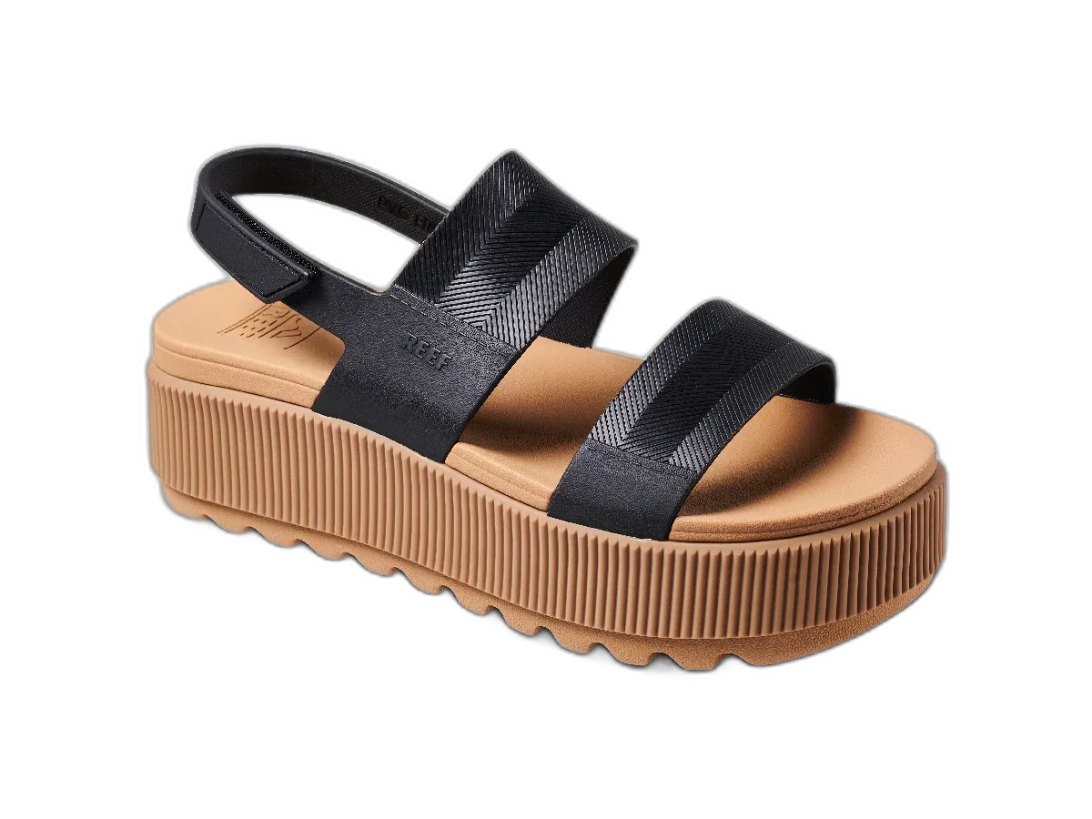 Black and tan Reef Water Vista Higher sandal on a transparent background