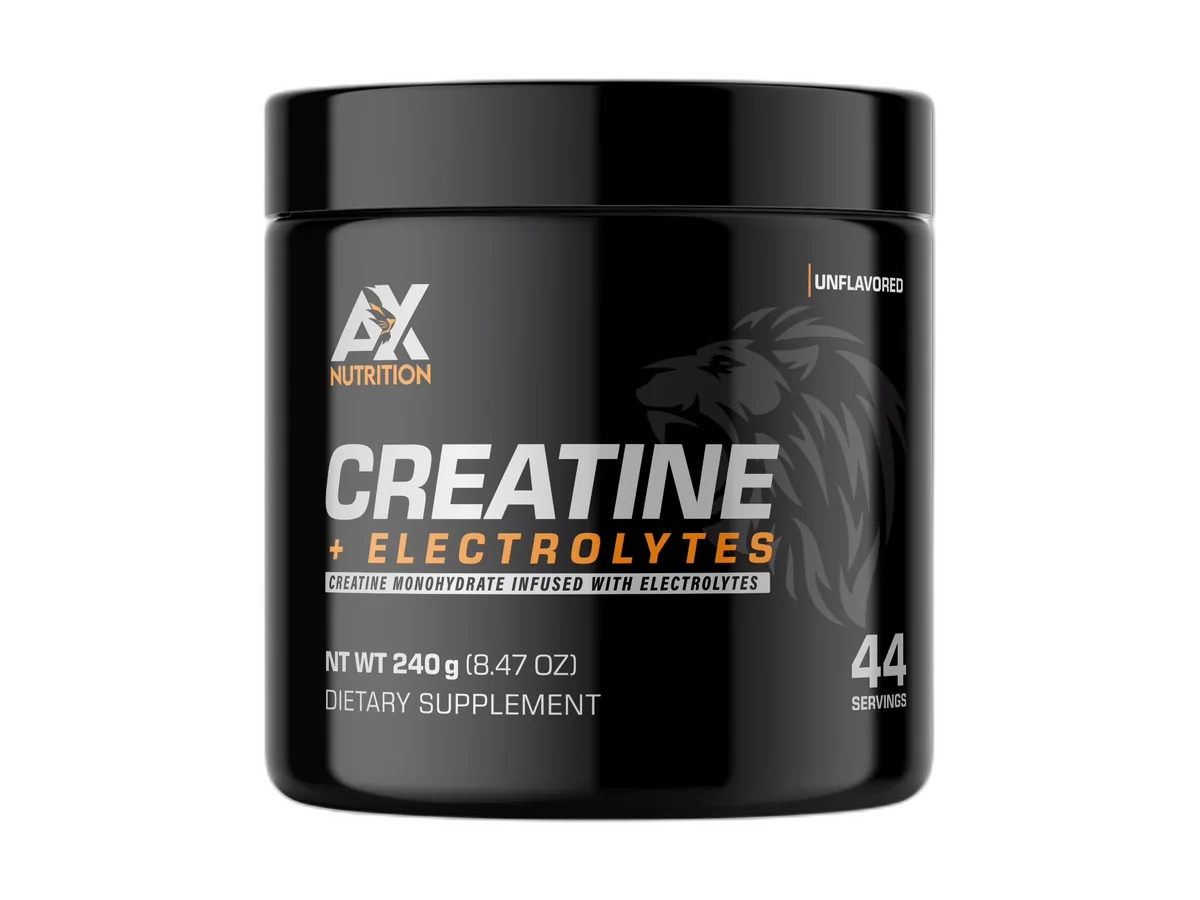 AX Nutrition Creatine + Electrolytes tub on a plain background.