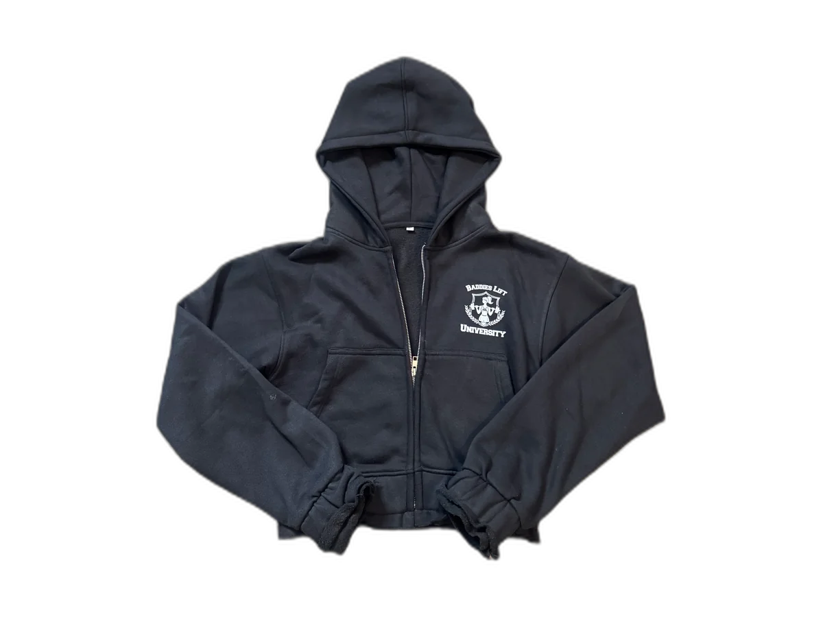 Black Crunched Athletics Dean's List zip jacket displayed alone on a transparent background