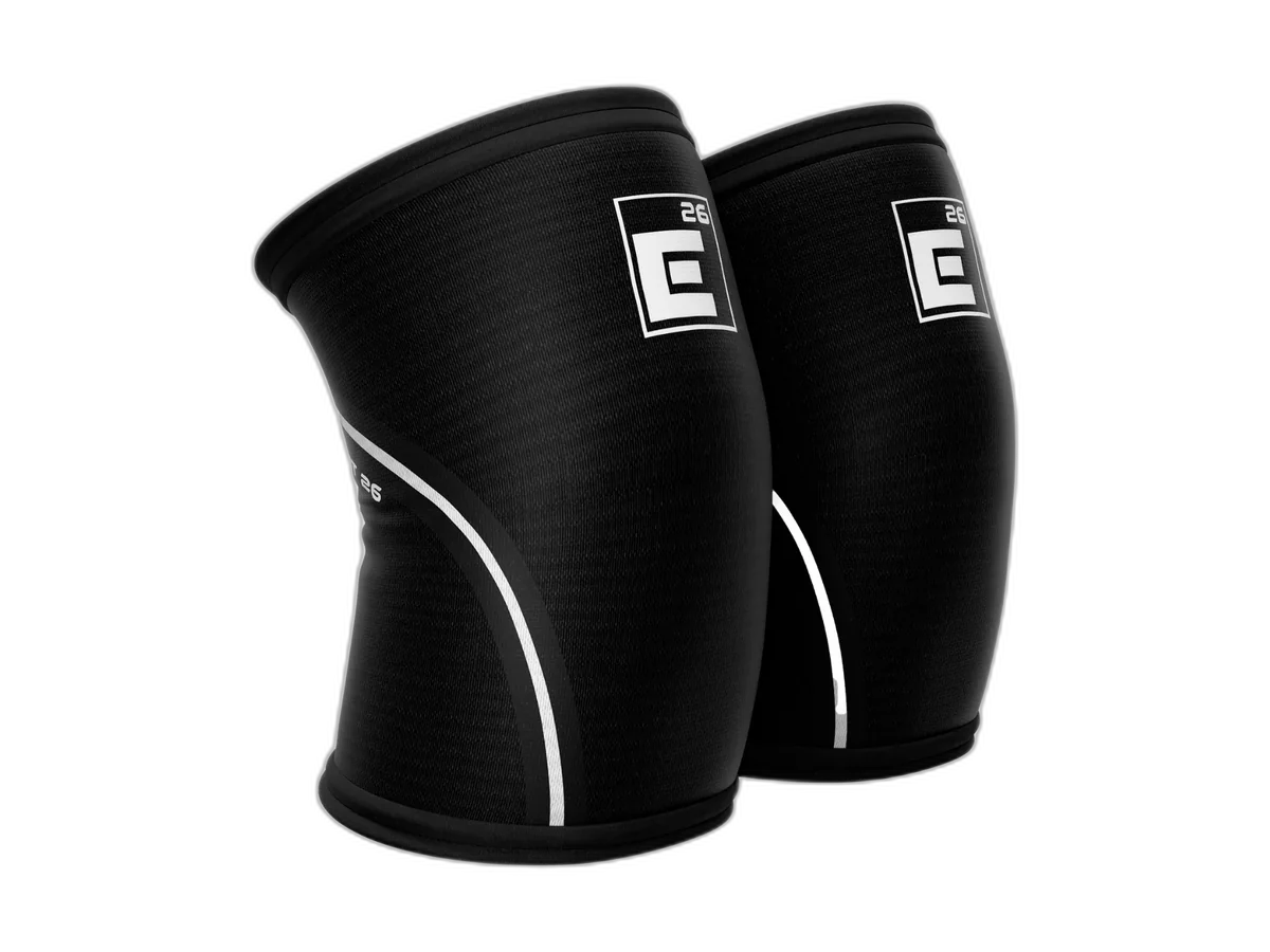 Pair of black Element 26 6mm knee sleeves shown from the front.