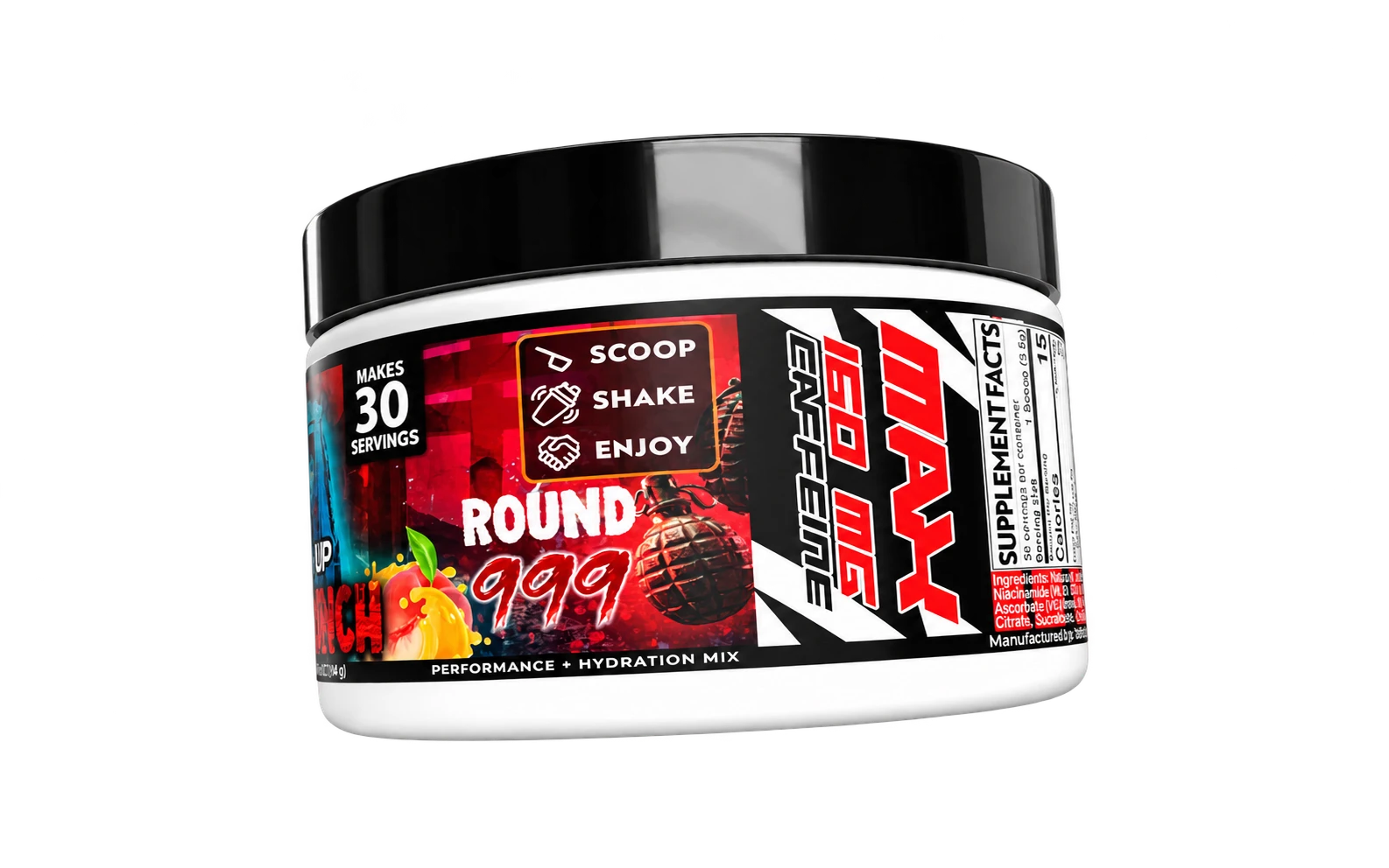 Freshen Up Packa Punch MAX energy powder tub isolated on a transparent background.