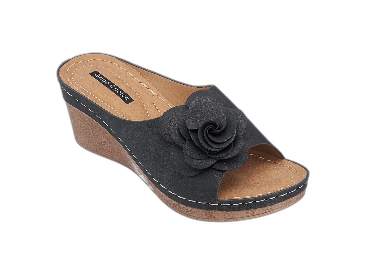 GC Shoes Tokyo Black Wedge Sandals product image on a transparent background