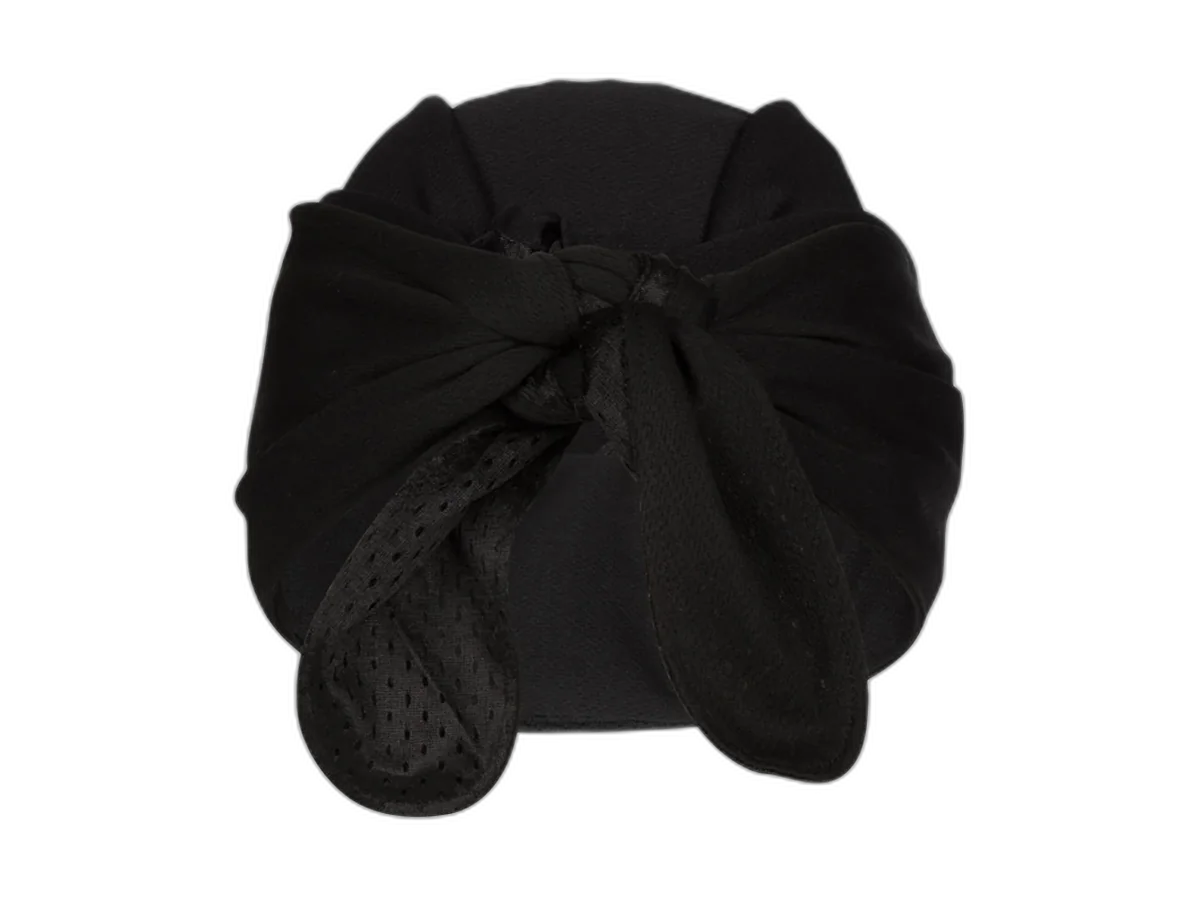 Black Gymwrap Full Triangle headwrap folded to show its fabric and tie-back design