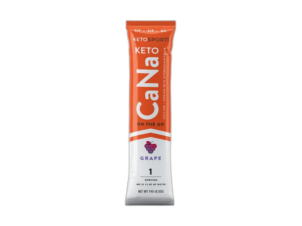 KetoCaNa Go grape BHB drink mix stick packet isolated on a transparent background