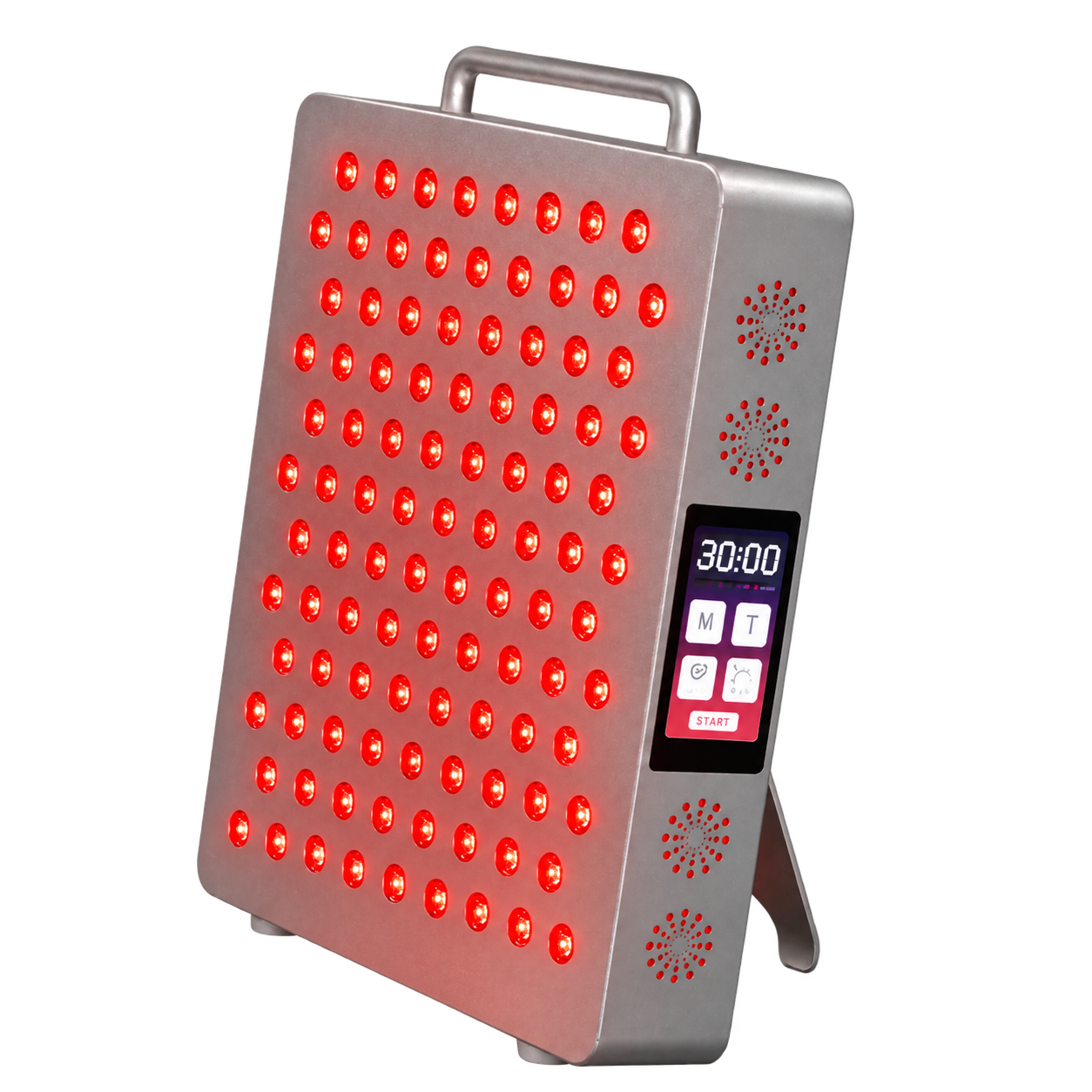 LightPath LED Tabletop Gen3 panel with red LEDs, timer, and rear stand on a transparent background.