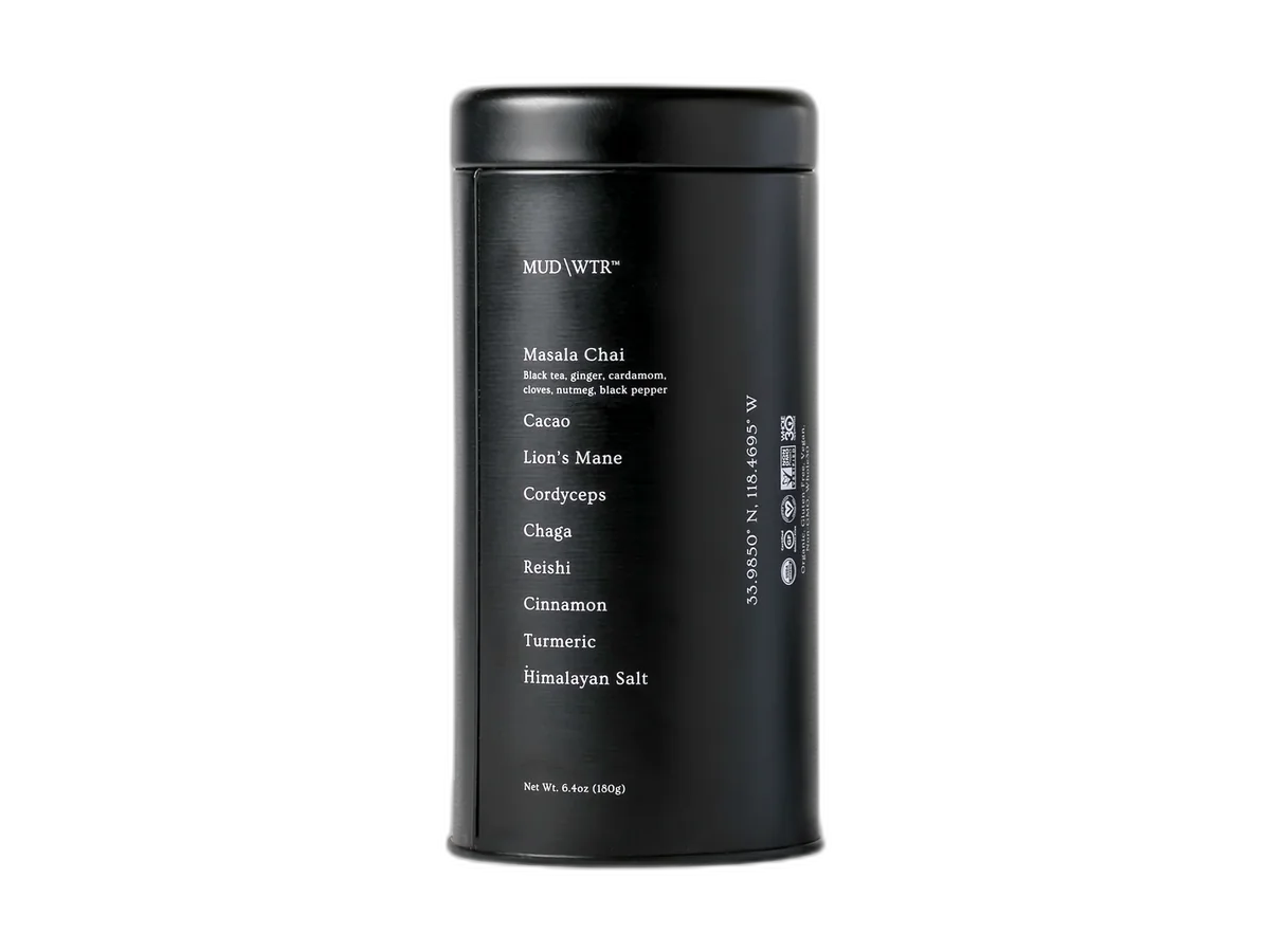 MUD/WTR Original 30-serving tin isolated on a transparent background.