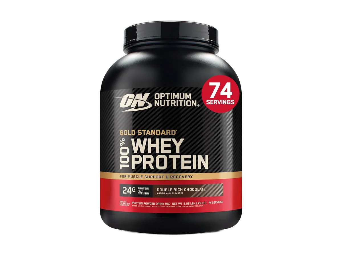 Optimum Nutrition Gold Standard Whey Double Rich Chocolate 5-pound tub.