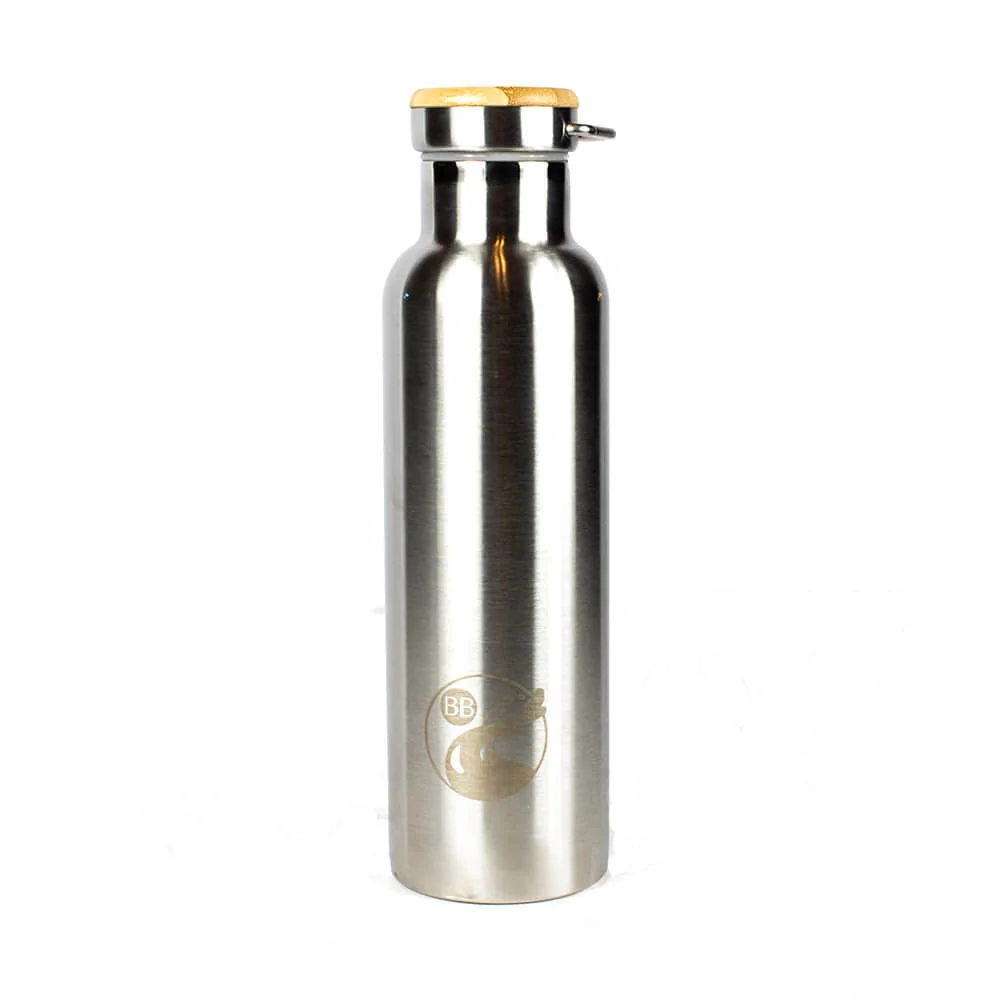 Blossom Bottles stainless steel water bottle shown upright on a white studio background.