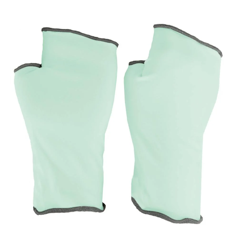 Pair of Aqua éclipse Sun Gloves displayed on a plain white background.