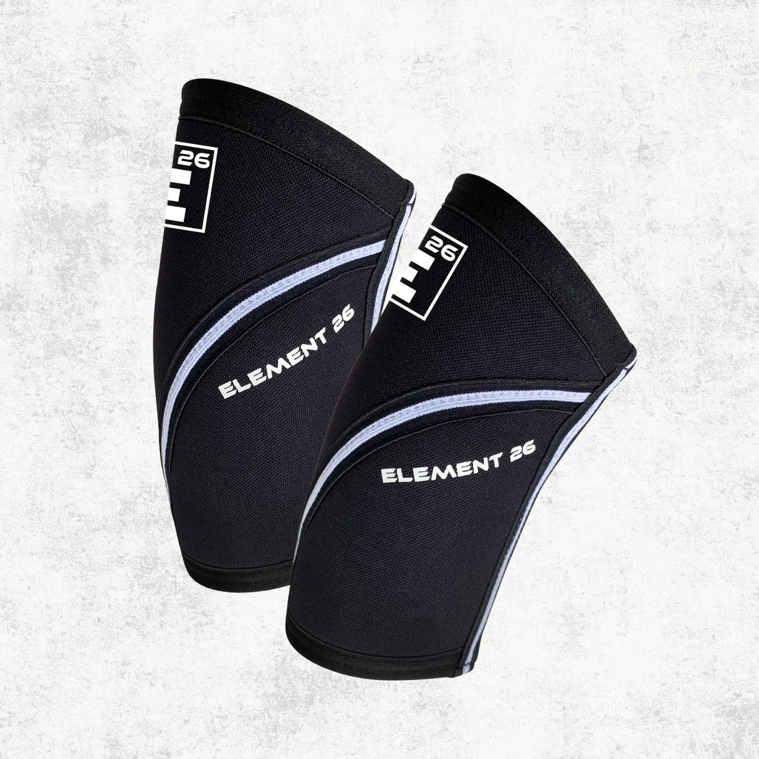 Pair of black Element 26 5mm elbow sleeves shown on the official gray studio background.