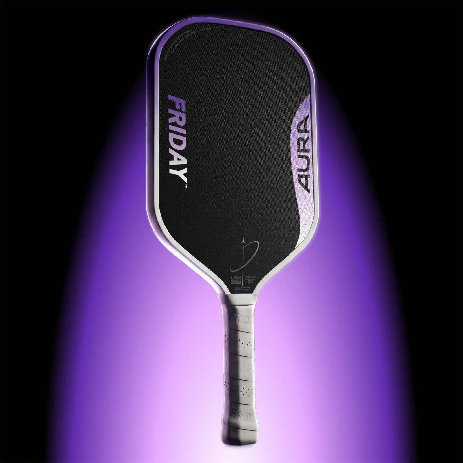 Friday Aura Elongated Lunar paddle on its official purple-lit product background