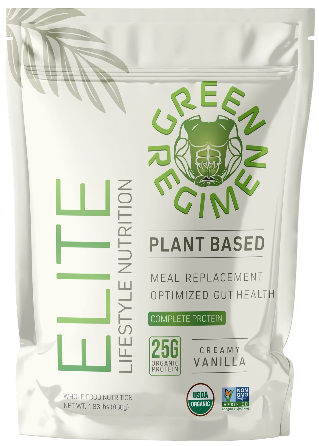 Green Regimen Organic Plant Based Protein Vanilla 20-serving package on the original brand image.