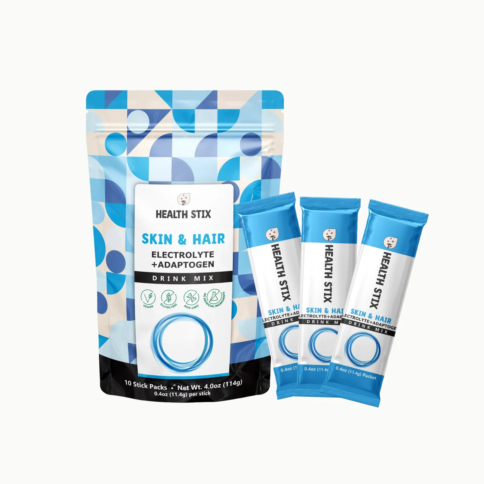 Health Stix Skin & Hair Berry Bliss pouch with three single-serve drink sticks.