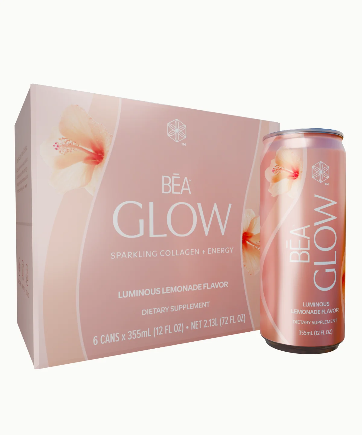 Isagenix BEA Glow Luminous Lemonade six-can box and can.