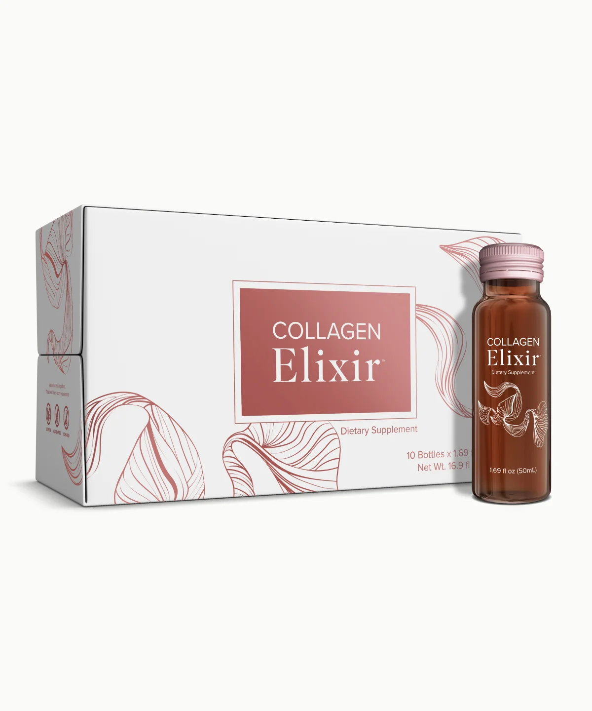 Isagenix Collagen Elixir ten-bottle package and Wild Berry bottle.