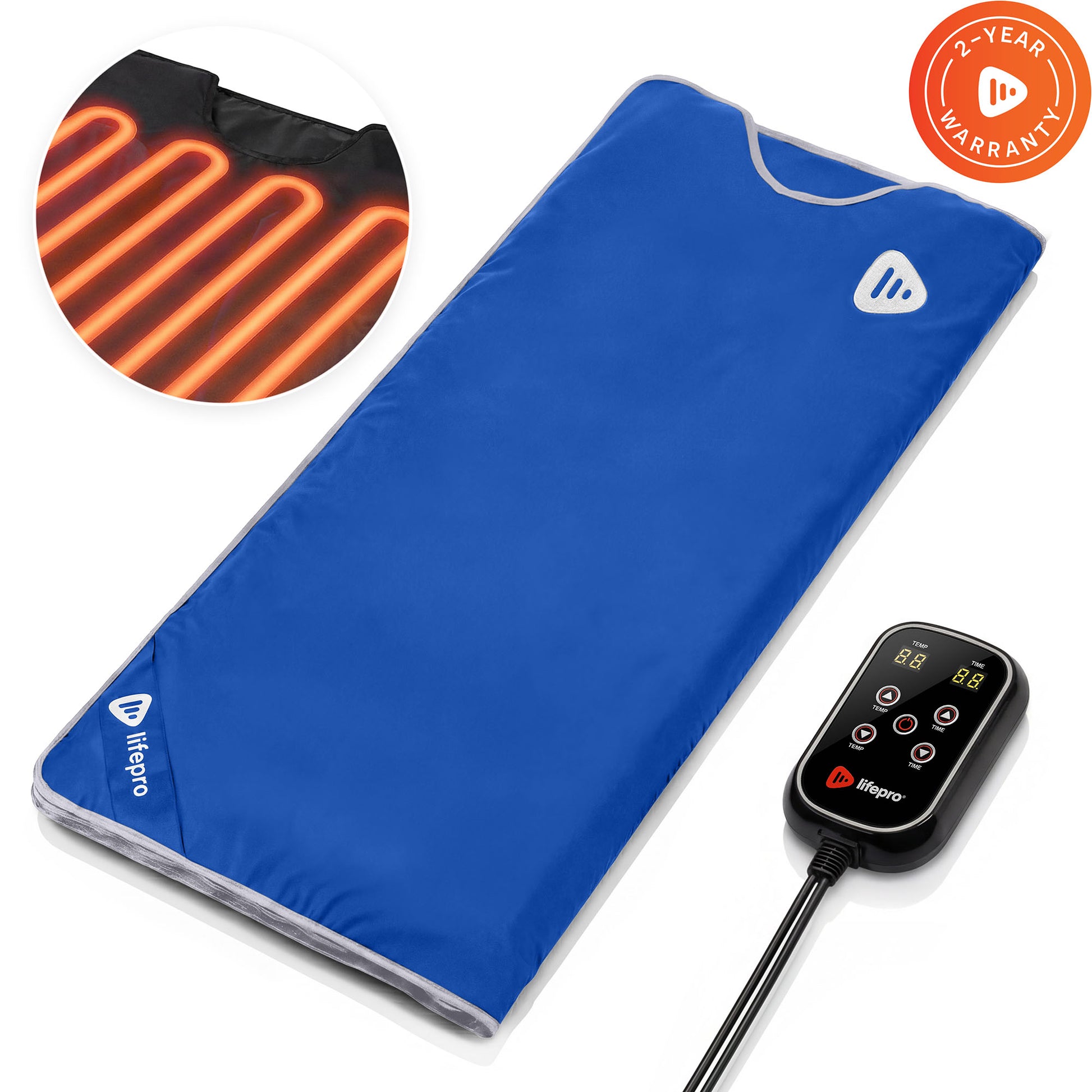 Blue LifePro RejuvaWrap infrared sauna blanket with controller