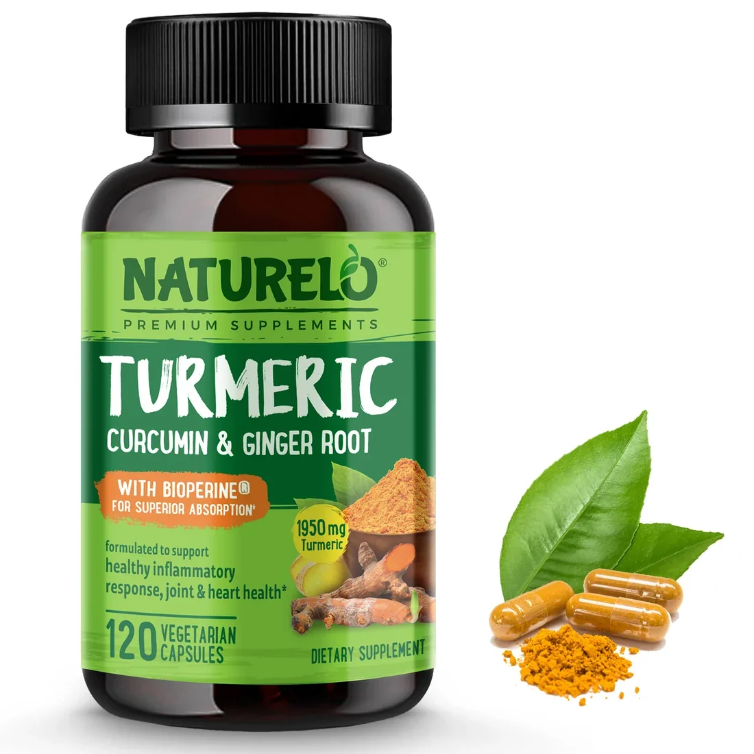 NATURELO Turmeric Curcumin with BioPerine, 120 Vegan Capsules