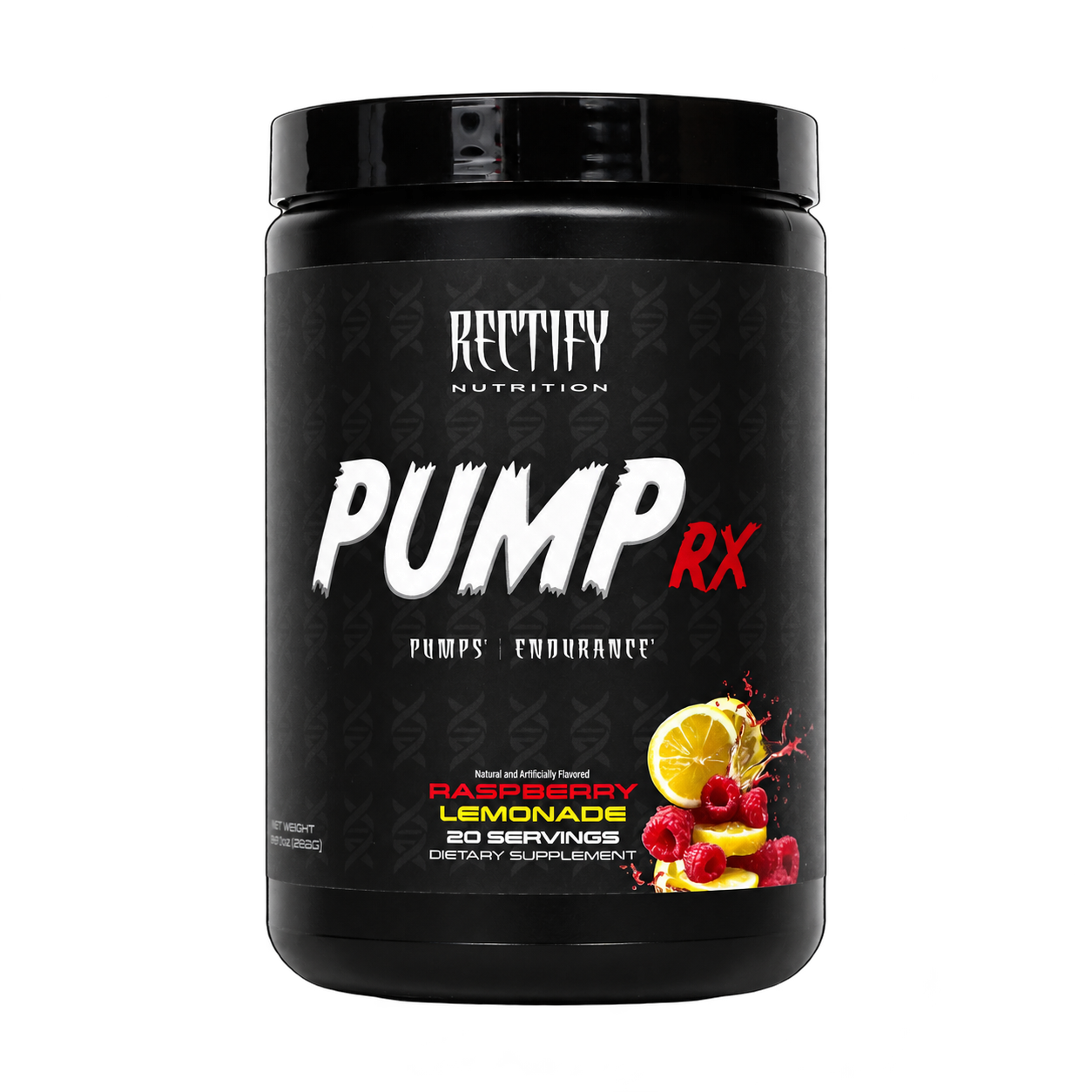 Rectify Nutrition PUMP RX Raspberry Lemonade tub isolated on a transparent background
