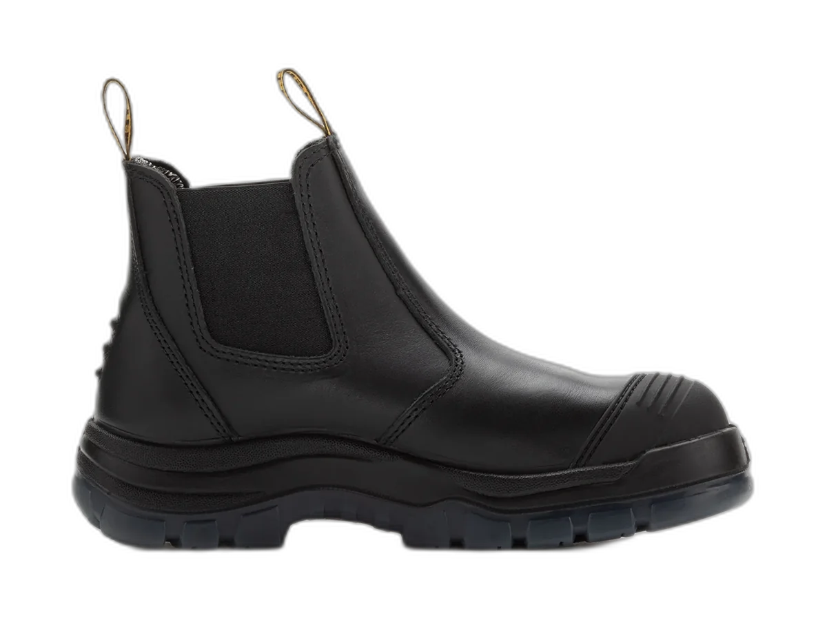 Black ROCKROOSTER Bakken pull-on work boot shown from the side.