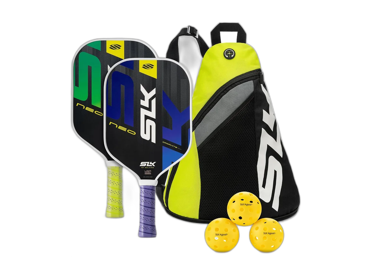 Selkirk SLK Neo graphite pickleball paddle set of two with carry case.