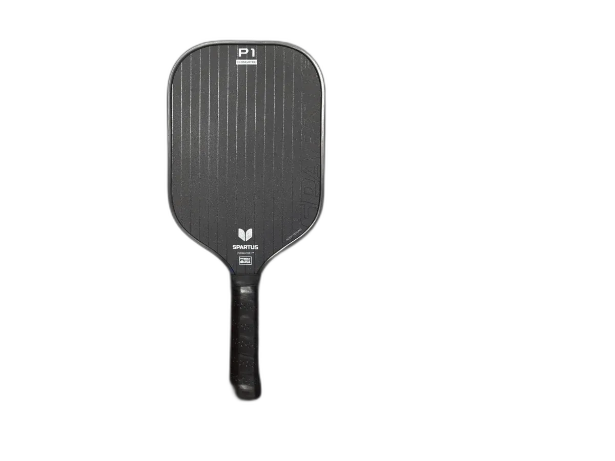 Black Spartus P1 Elongated paddle with a textured face