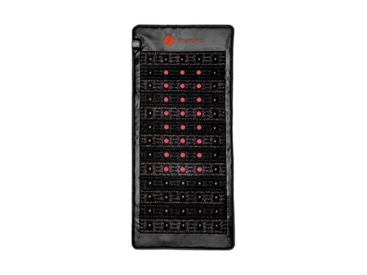 Black TheraPro Large recovery pad with red-lit treatment points on a transparent background.