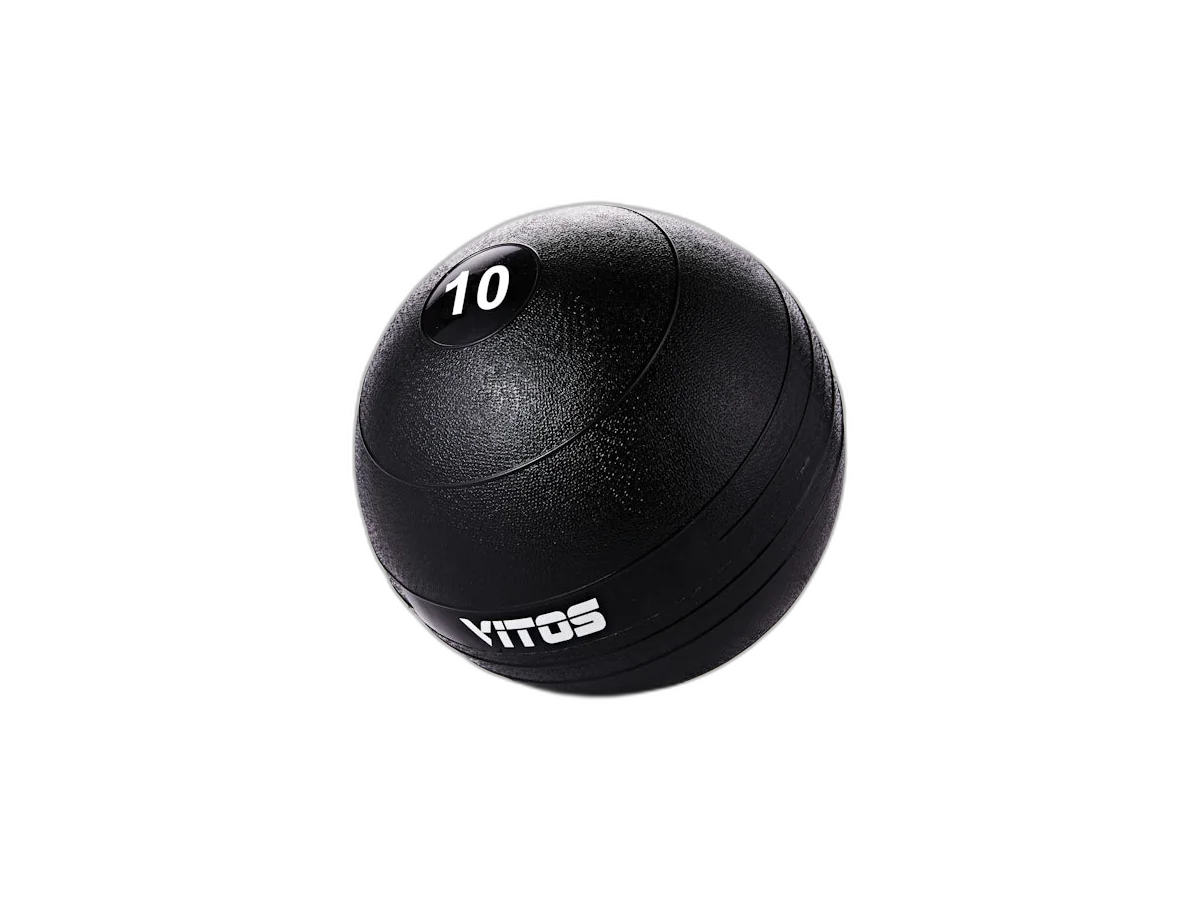 Black Vitos Fitness 10-pound slam ball isolated on a transparent background