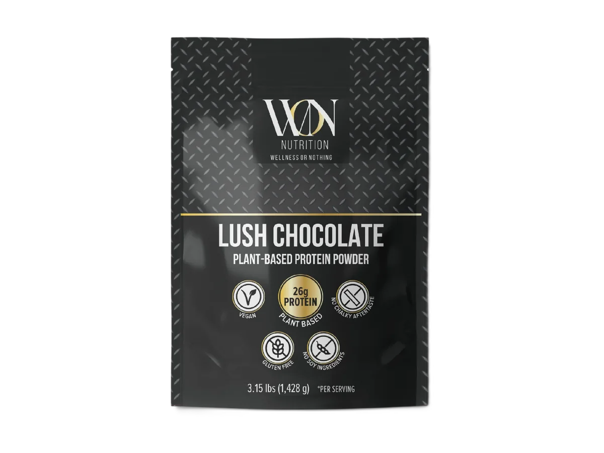 WON Nutrition Lush Chocolate protein pouch, product-only view